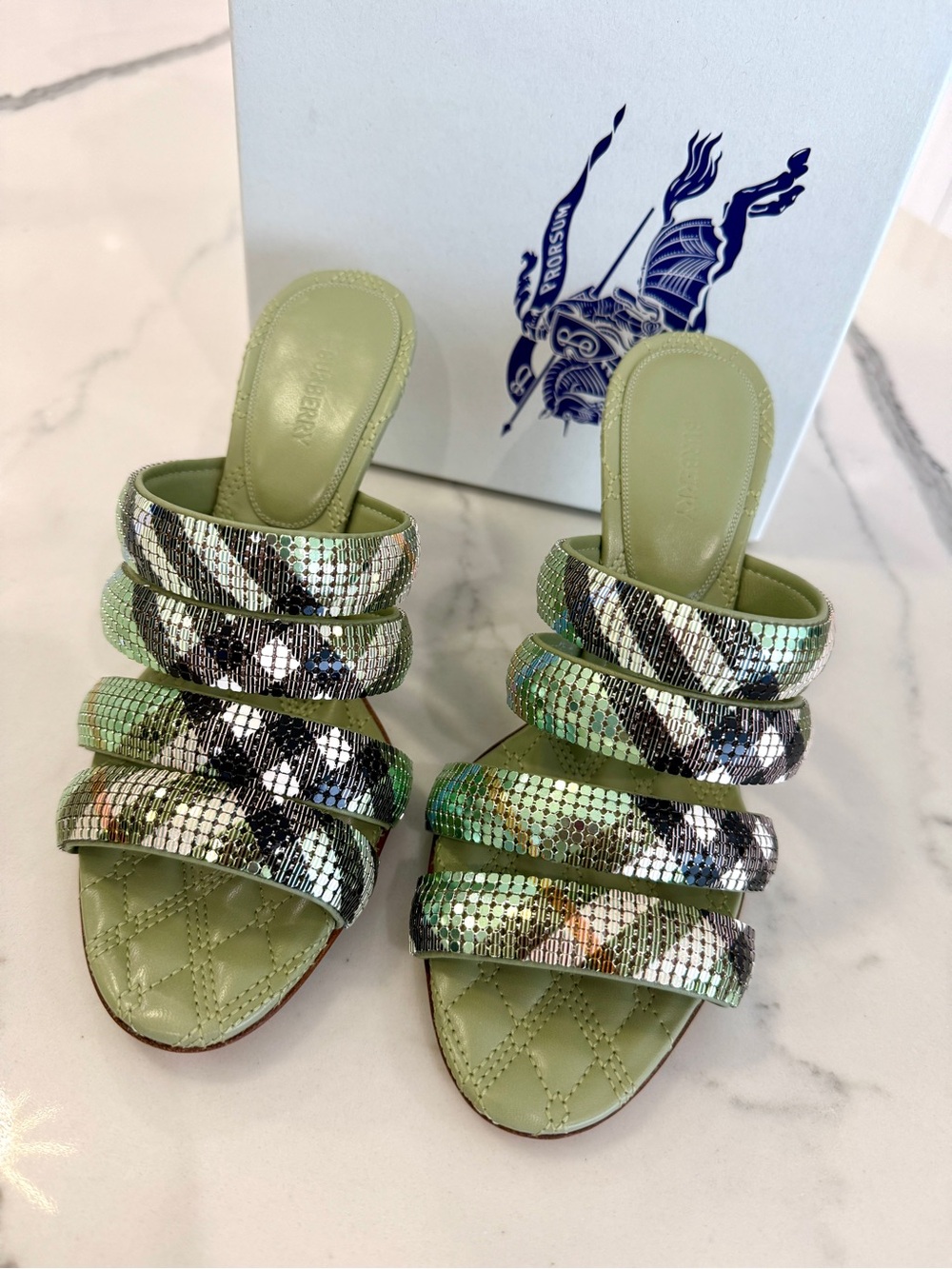 Burberry Check Mesh Mews Strap Sandals - Picture 3 of 9